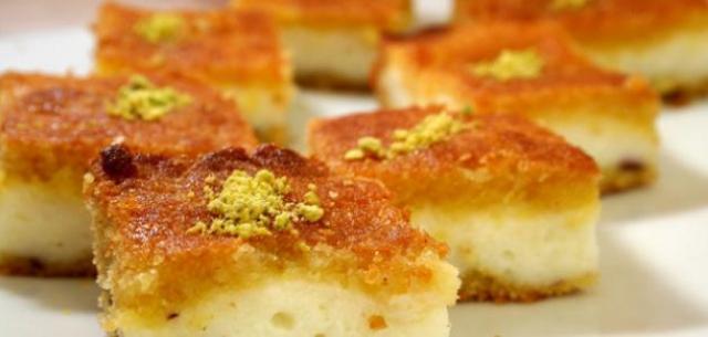 البسبوسة بالقشطة المنزلية