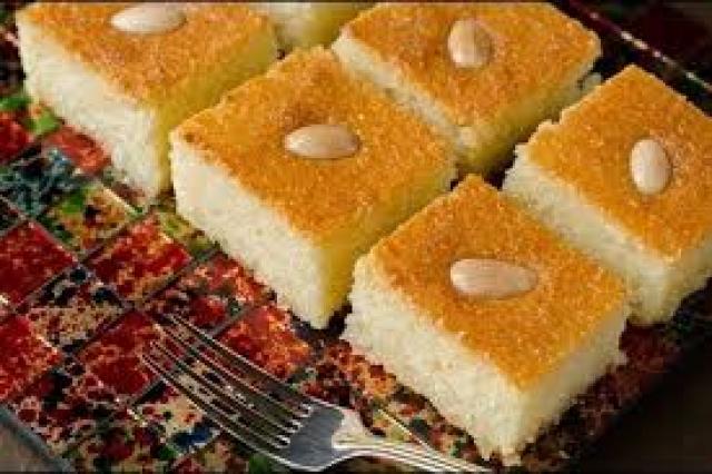 عمل البسبوسة بالكاسترد والمكسرات
