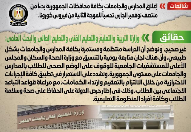 وزارة التعليم تنفى إغلاق المدارس والجامعات تحسباً للموجة الثانية من فيروس كورونا