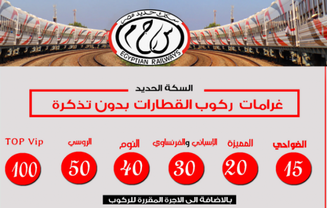 ننشر الغرامات المقرره بالسكة الحديد للمخالفات و السلوكيات الخاطئه
