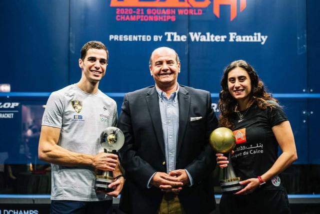 احتفاء القنصلية العامة في شيكاجو بفوز اللاعب علي فرج واللاعبة نور الشربيني ببطولتي العالم للاسكواش