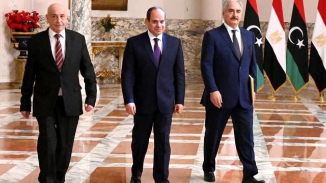 السيسى يستقبل عقيلة صالح والمشير خليفة حفتر