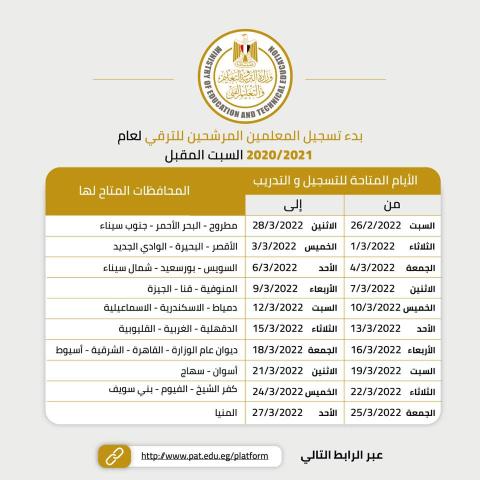 وزارة التربية والتعليم تعلن بدء تسجيل المعلمين المرشحين للترقى لعام 2020/2021