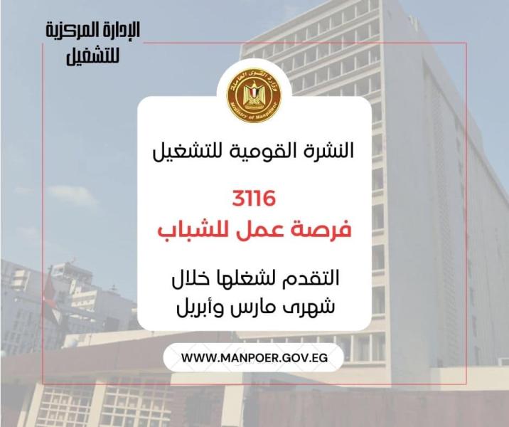 ”القوى العاملة”: 41 شركة خاصة تعلن عن 3116 فرصة عمل في 11 محافظة ..منها لذوي همم