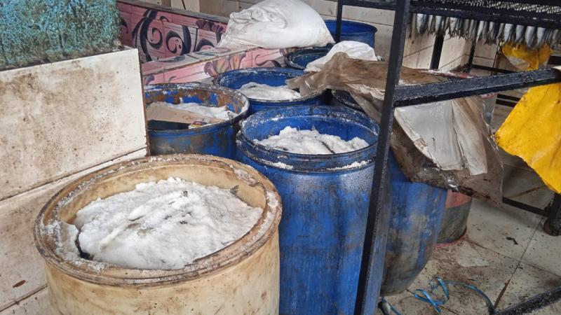 مباحث التموين  تضبط مخزن مخالف بتلا والتحفظ علي 15 طن أسماك ورنجة مجمدة ومملحة غير مطابقة للاشتراطات الصحية