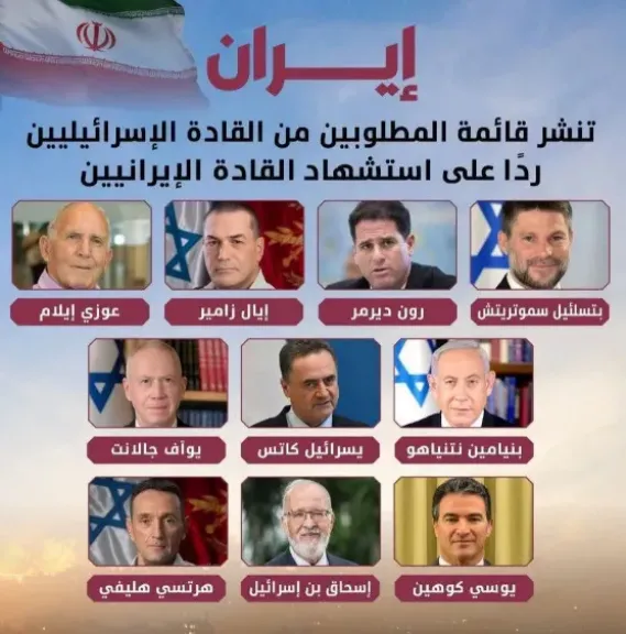 10 أسماء مسؤولين إسرائيليين مطلوبين من إيران