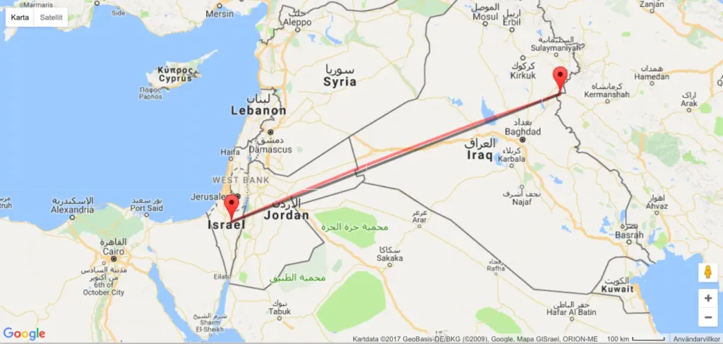 بعد إيران عن إسرائيل
