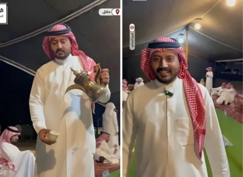 شاهد.. مقيم بنجلاديشي يرتدي الزي السعودي ويتفنن في تقديم القهوة في حائل