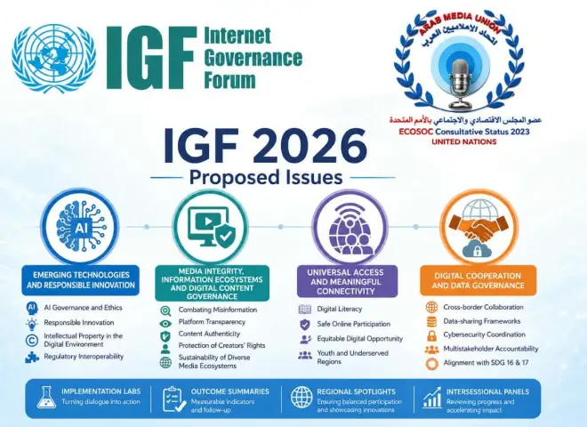 اتحاد الإعلاميين العرب يقدّم رؤية لتعزيز الحوكمة الرقمية العالمية ضمن مشاورات «IGF 2026»