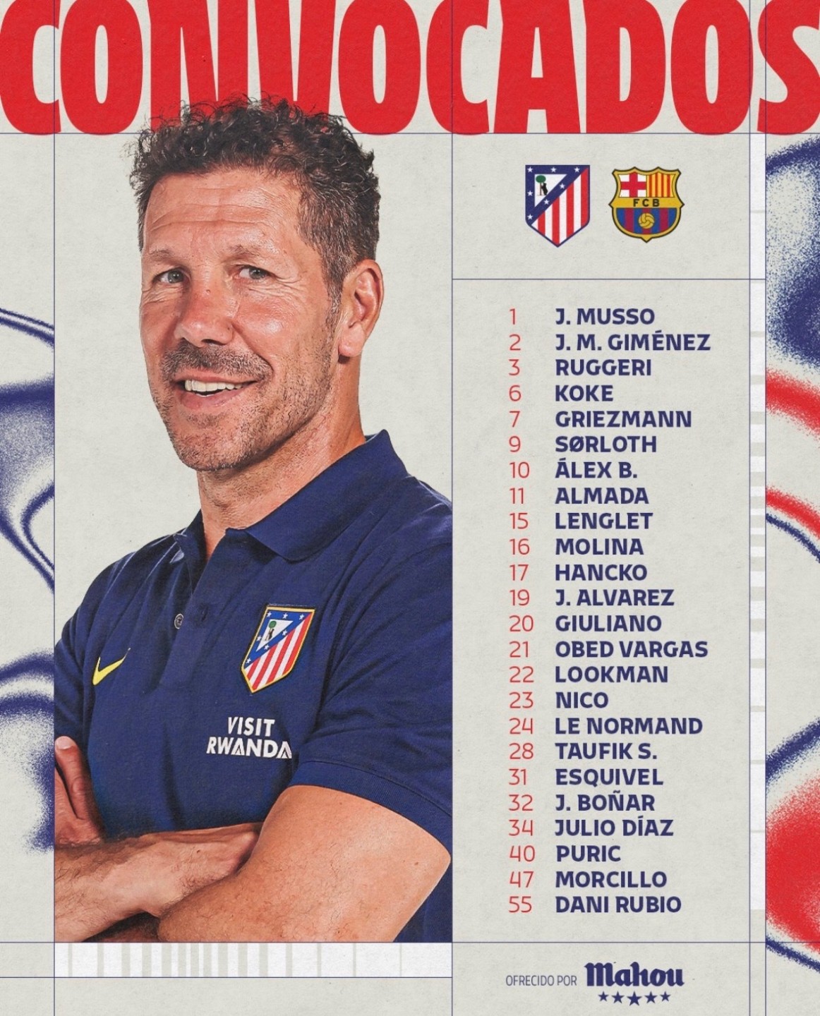 قائمة أتلتيكو مدريد للقاء برشلونة